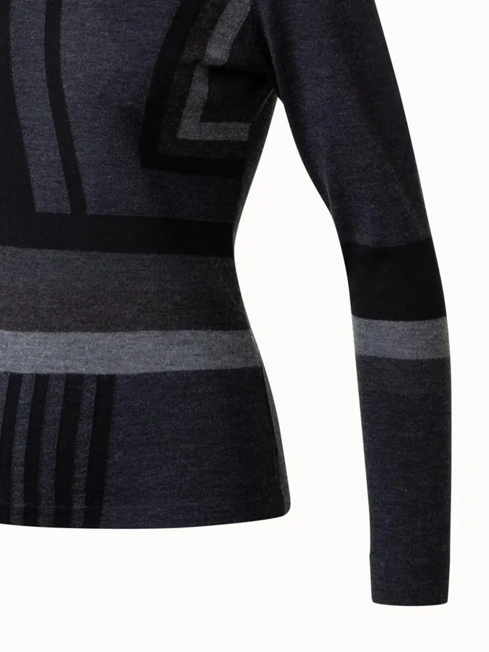 Zig Zag Trapezoid Intarsia Wool Silk Knit Pullover Charcoalblack Women Akris Knitwear